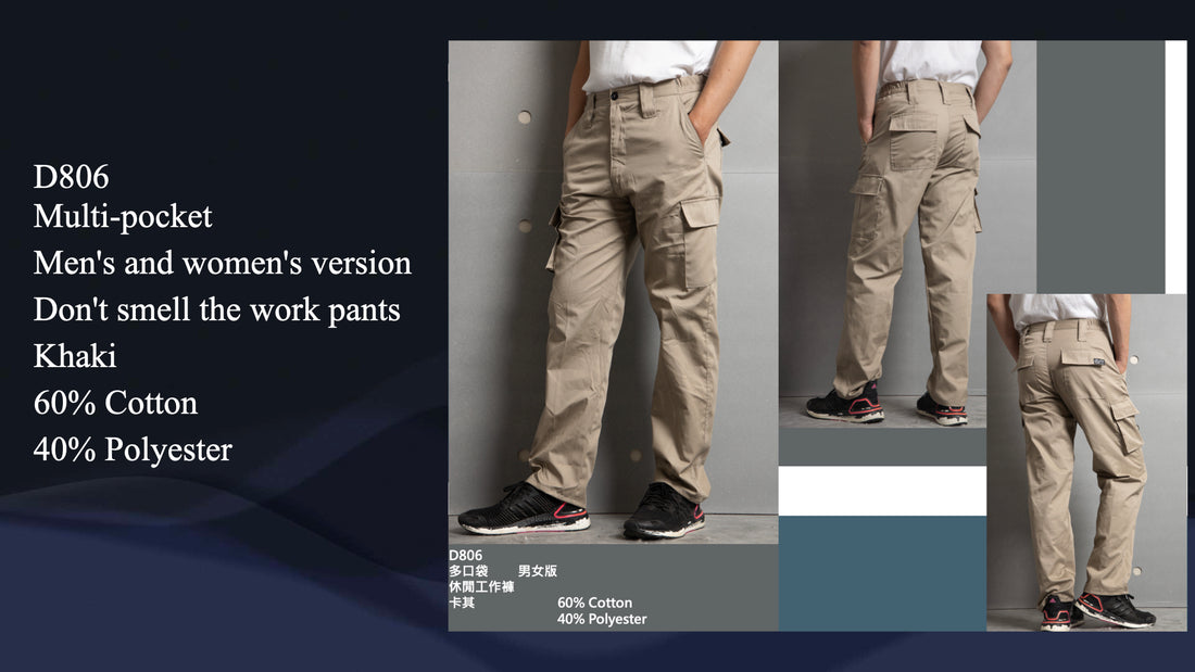 Multiple Pockets Work Pants D806 Khaki